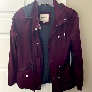Burgundy hooded fall jacket